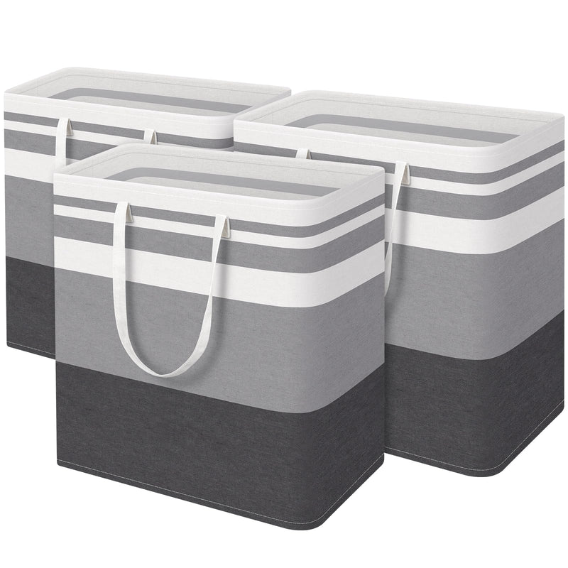 HomeHacks 3-Pack Large Laundry Basket Waterproof Freestanding Laundry Hamper Collapsible Tall Clothes Hamper with Extended Handles for Clothes Toys in The Dorm and Family-(Gradient Grey 100L)